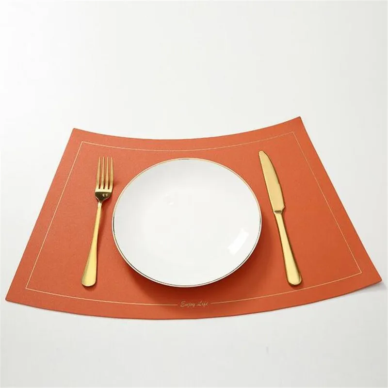 Large Fan-shaped Placemats PU Leather Black Red Waterproof Oil Proof Heat Insullated Western Placemat