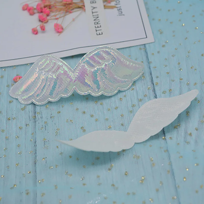 Colored shiny angel wing patches for hand decoration and hair accessories, set of 40 pcs, 10.5x3 cm