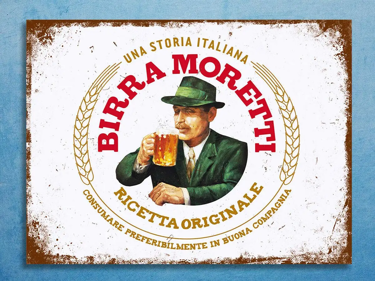 Metal Plaque Sign Birra Moretti Beer Home bar den Mancave Decorative Signs Retro Wall Home Bar Pub Vintage Cafe Decor, 8x12 Inch