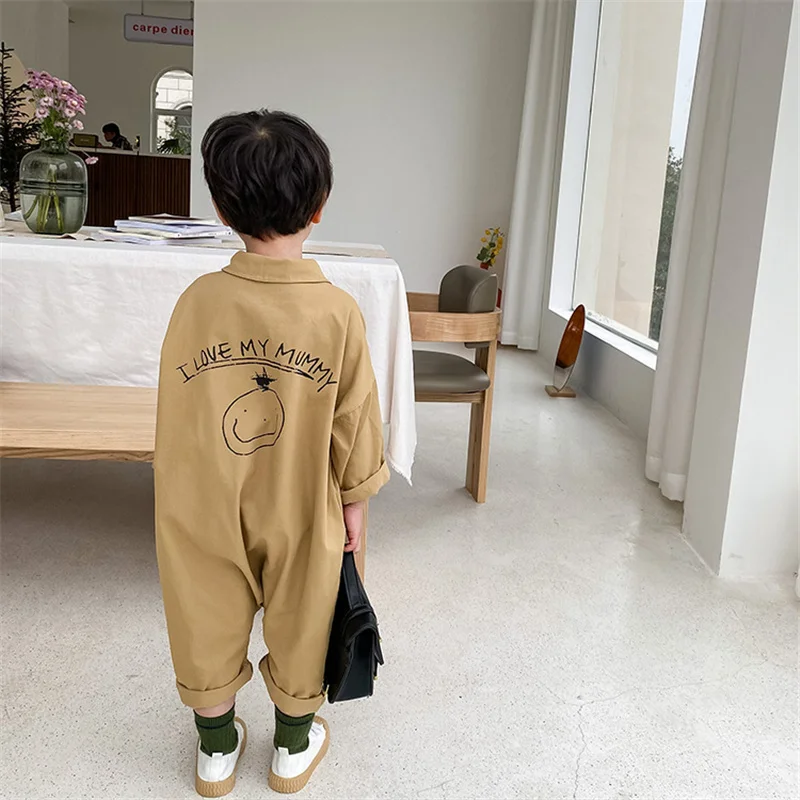 Korean style boys girls loose casual bodysuits spring autumn unisex kids cartoon long sleeve one-piece clothes