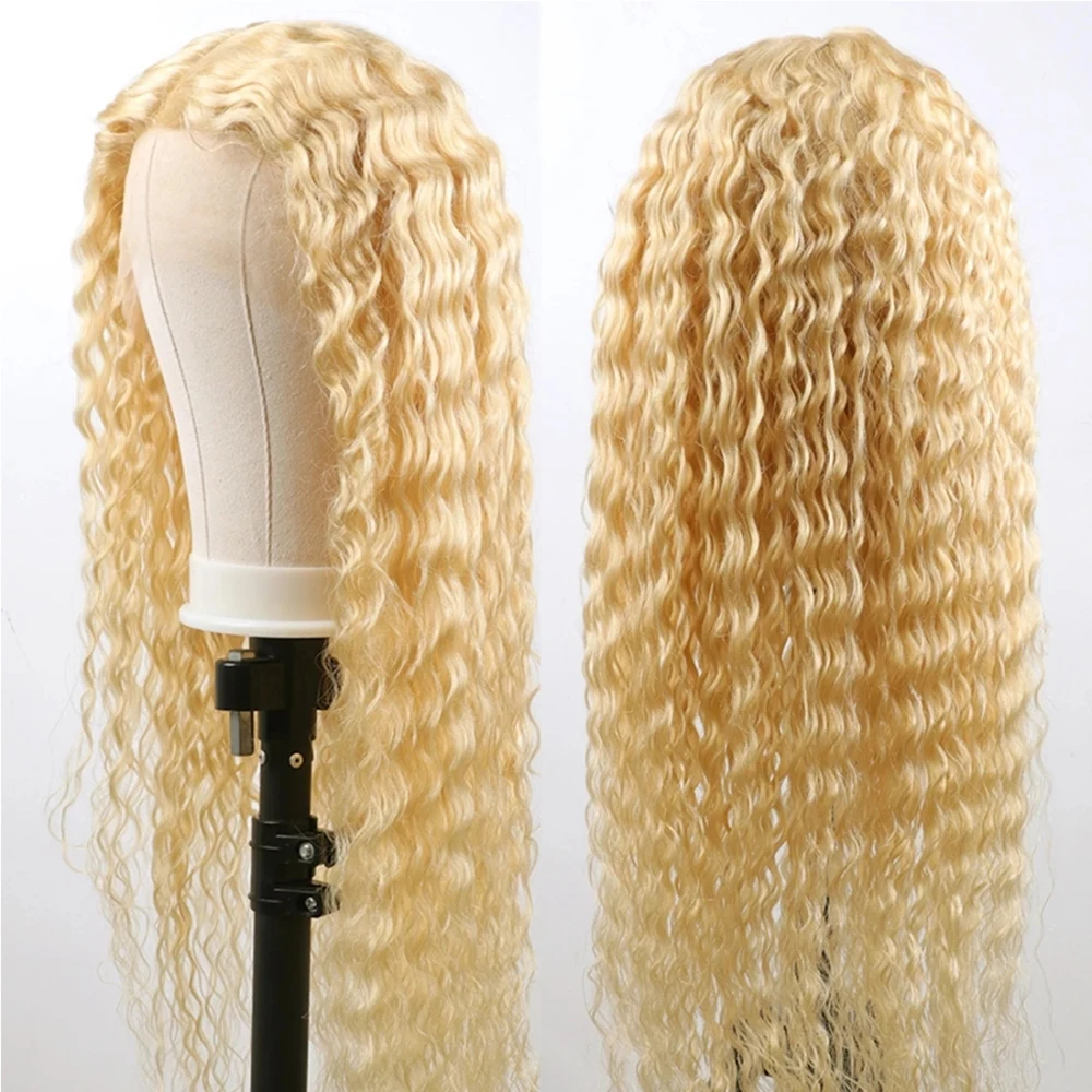 Ash Blonde Human Hair Wig Deep Wave 5x5 Silk Top Closure Wig Curly Virgin European Remy Silk Base Lace Front Wig with Baby Hair