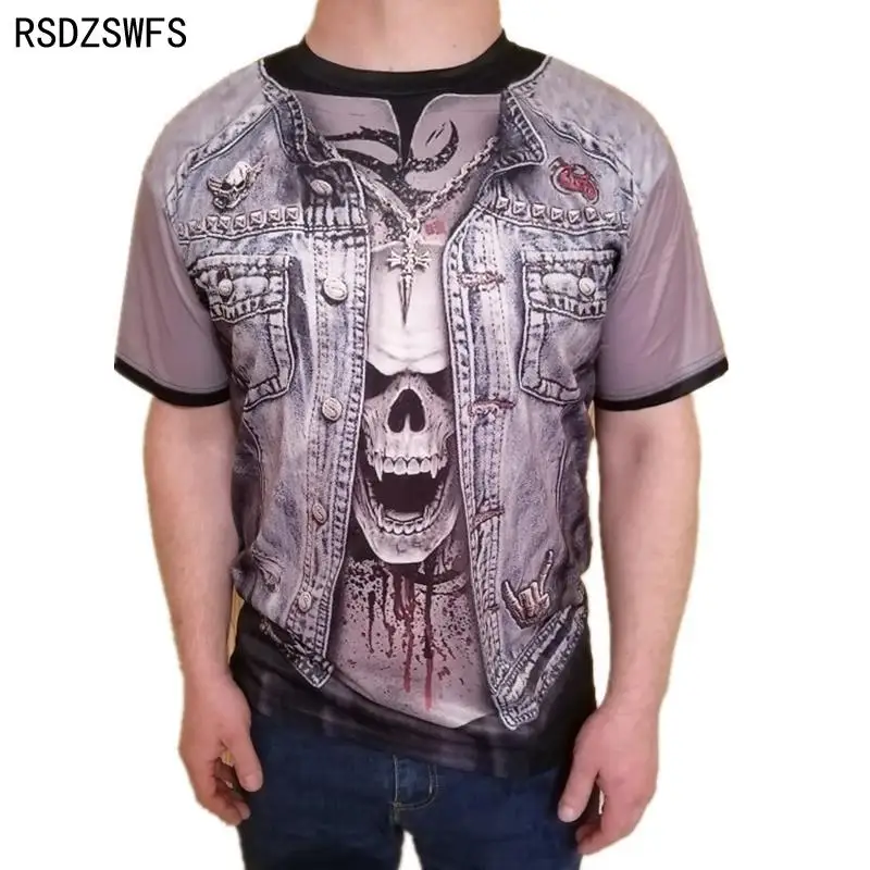 Fashion Skull Skeleton 3D Print Men T-Shirt Summer Punk Rock O-Neck Hip Hop Short Sleeve Plus-Size Men Clothing Unisex Tops Tees