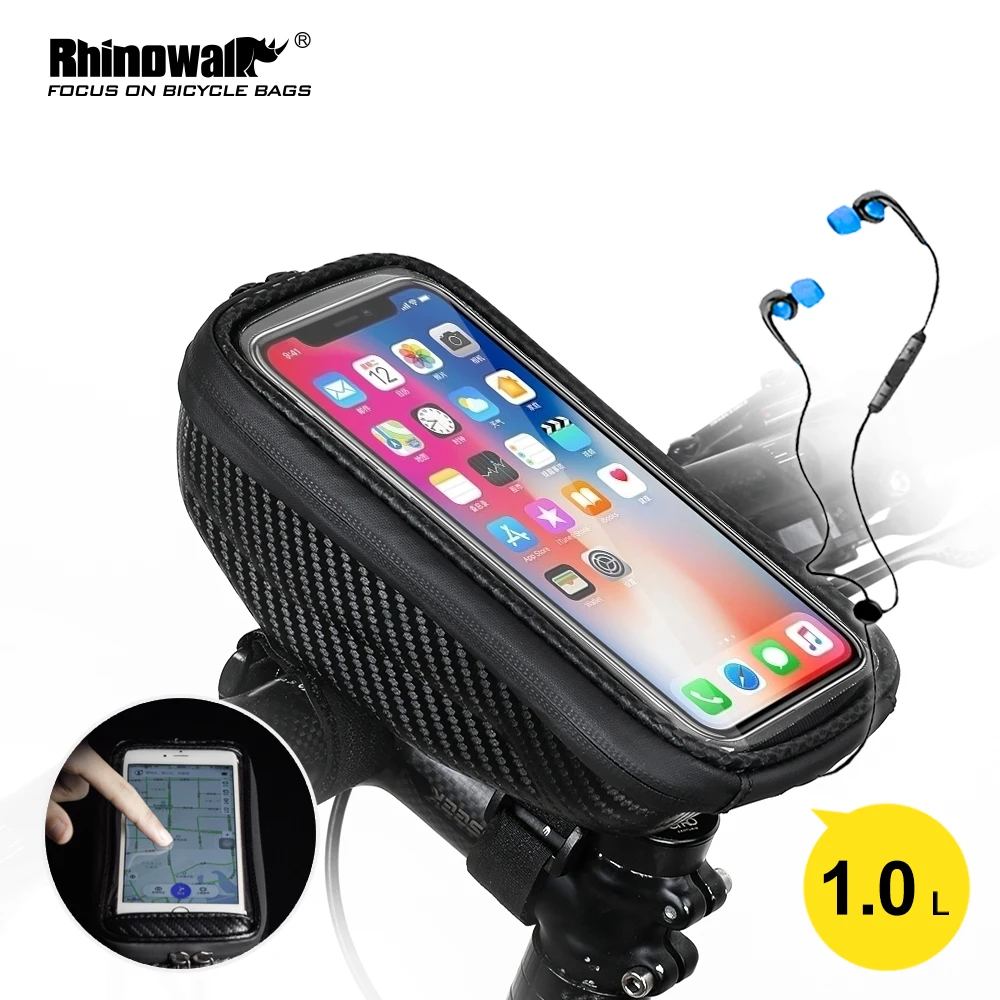 Rhinowalk New Bike Handlebar Phone Bag For 4.5-7 Inch Phone Water-Resistant Bicycle Bag Hardshell Shockproof 1L Storage Space