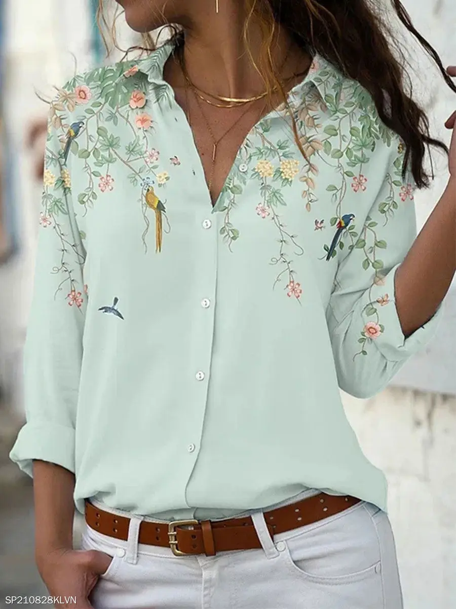 New fashion women shirt casual loose shirt women printed long-sleeved blouse