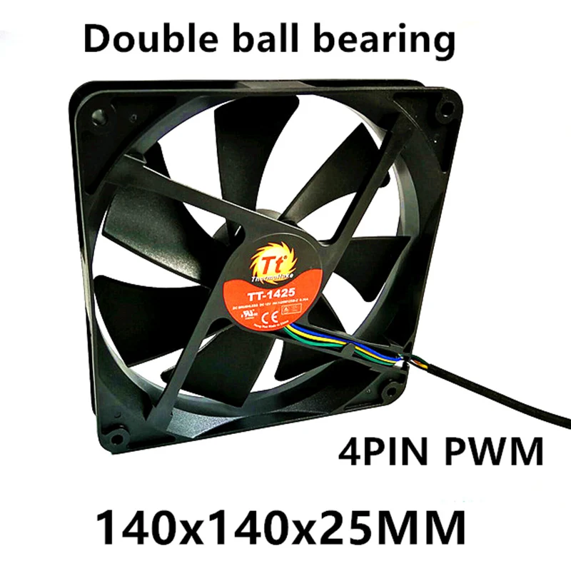 TT Podwójne łożysko kulkowe DC12V Silent 140MM 14025 140x140x25MM Wentylator podwozia Wentylator obudowy komputera 4pin PWM