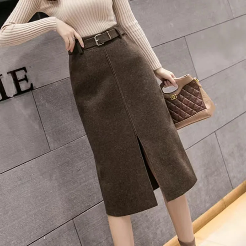 Streetwear Winter Skirts Women 2023 Split Korean Style Elegant Skirt Black High Waist Casual Office Ladies Skirt Clothes Bottoms