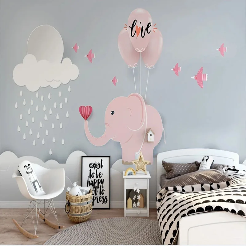 

Photo Wallpaper 3D Modern Children's Room Sky Creative Clouds Little Elephant Balloon Bedroom Cartoon Mural Stickers Papel De Pa