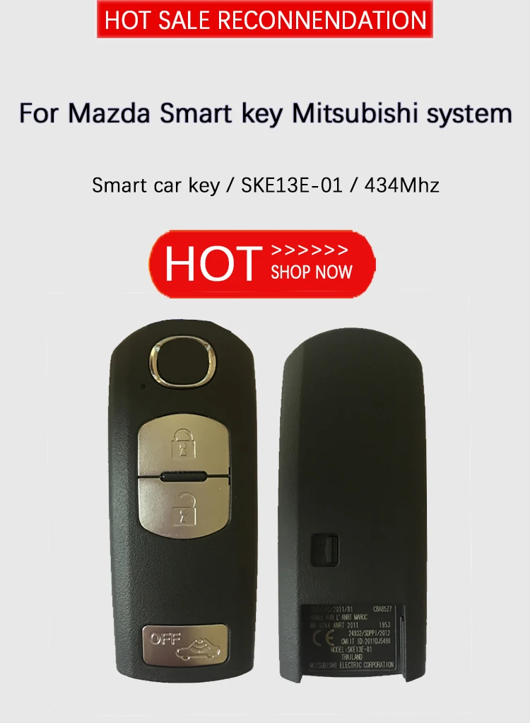 CN026024 Aftermarket 3 Button For Mazda Remote Smart Key SKE13E-01 Mitsubishi System PCF7953P Chip 434MHz