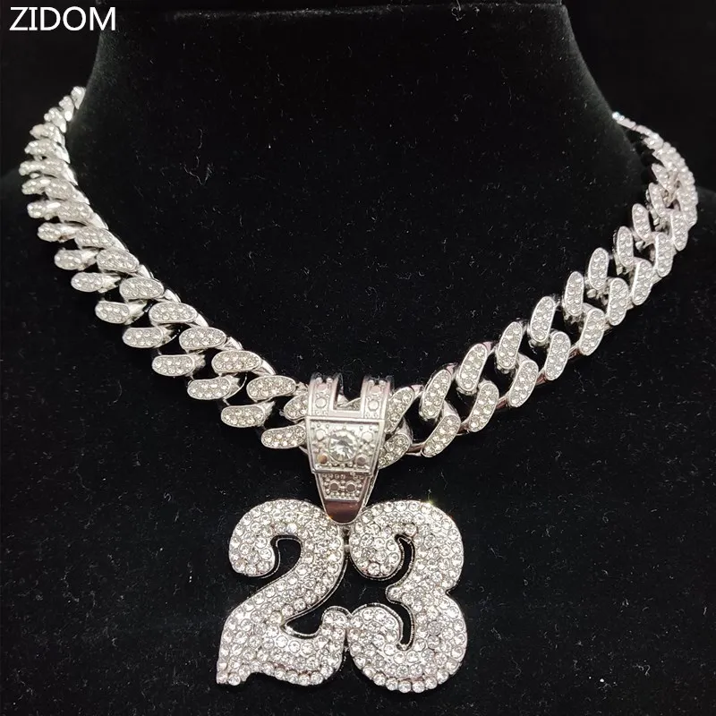 Men Women Hip Hop Number 23 Pendant Necklace Crystal Cuban Chain HipHop Iced Out Bling Necklaces Fashion Charm Jewelry