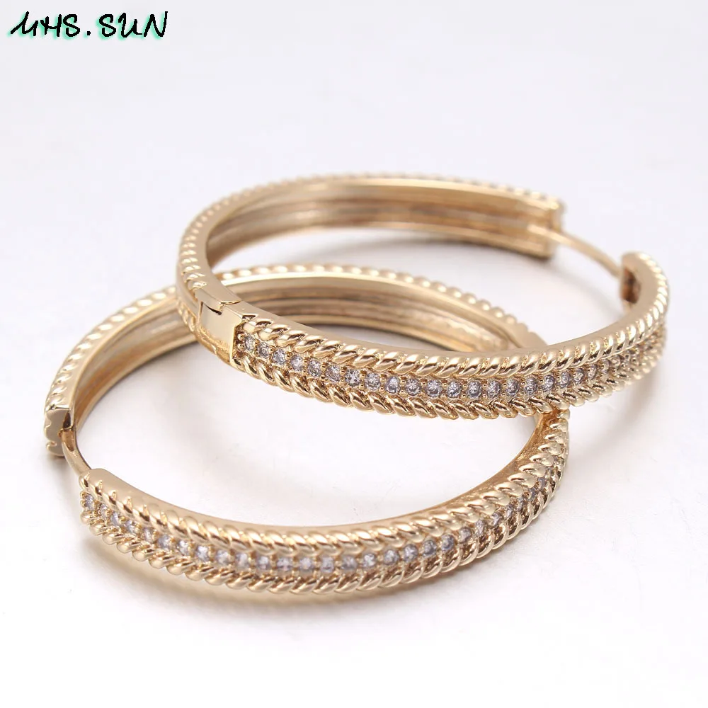 MHS.SUN Trendy AAA Zircon Jewelry Hoop Earrings For Women Fashion Gold Color CZ Crystal Earrings Party Accessories Dropship