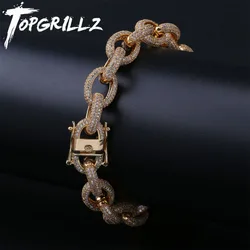 TOPGRILLZ 12mm Mens Charm Link Iced Out Cubic Zirconia Hip Hop Gold Silver Color Bracelets