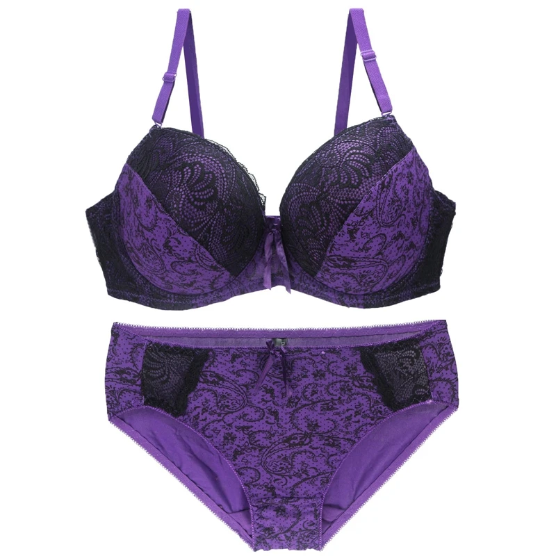 Nouvelle Seamless famous brand sexy high-quality female print bra set, lace flower push-up bra underwear set. Large size underwe