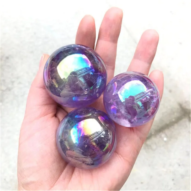 1PCS Electroplating Rainbow Magic Crystal Ball Angel Aura Natural Amethyst Sphere for decoration