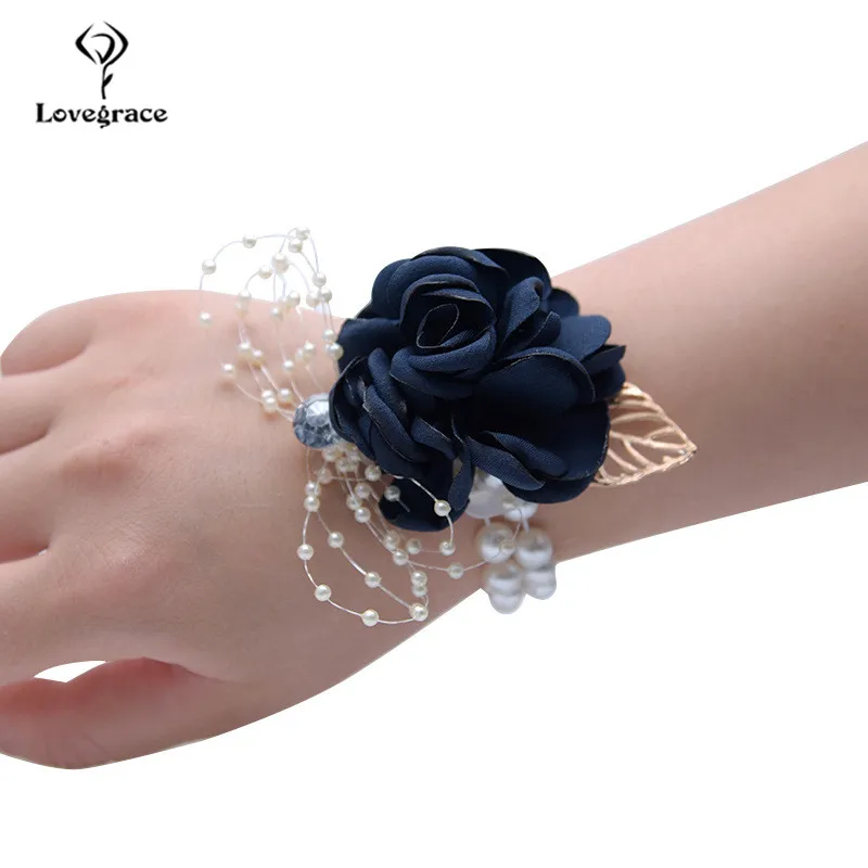 Silk Flower Wrist Corsage Bracelets for Bridesmaid Rhinestone Brooch Flower Corsage Wedding Men Boutonniere Marriage Accessories