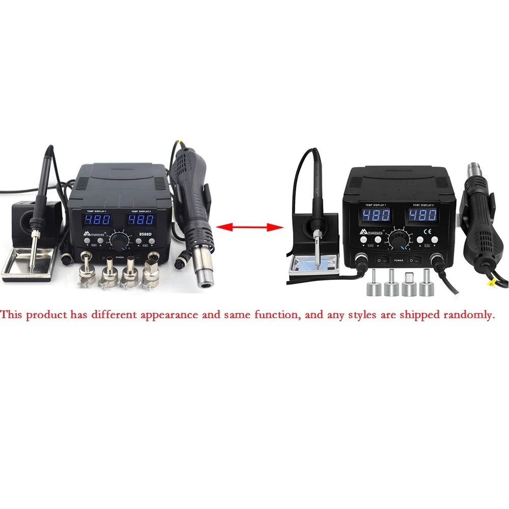 내장형 고출력 변압기 2 in 1 SMD 핫 에어 건, ESD 디지털 디스플레이 납땜 스테이션, 가열 LED 디지털 납땜 인두 납땜 제거 스테이션, 800W 8588D