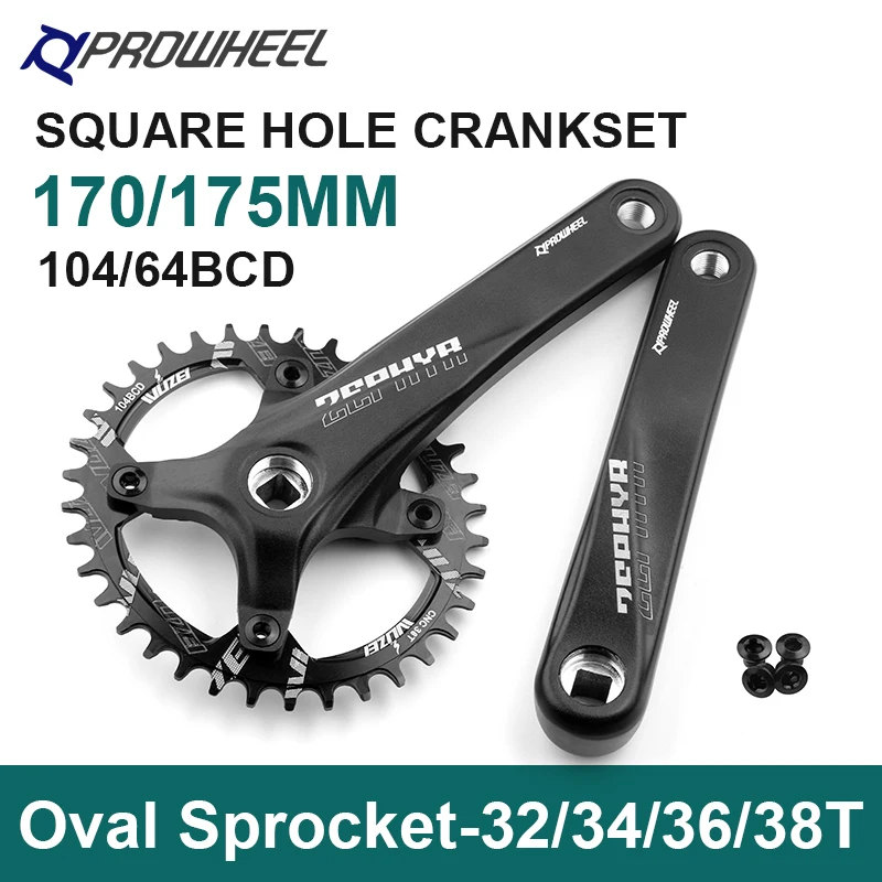 PROWHEEL 104BCD 170mm 175mm Square Crank Arms for Bicycle 32/34/36/38T Oval Sprocket with Bottom Bracket Mountain Bike Crankset