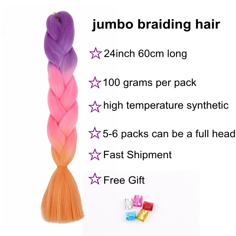 Desire Voor Haar 24Inch 60Cm Synthetisch Haar Extensions Jumbo Vlechten Haar Kleurrijke Ombre Gloeiende Bling Bling Glitter 1 pak/partij