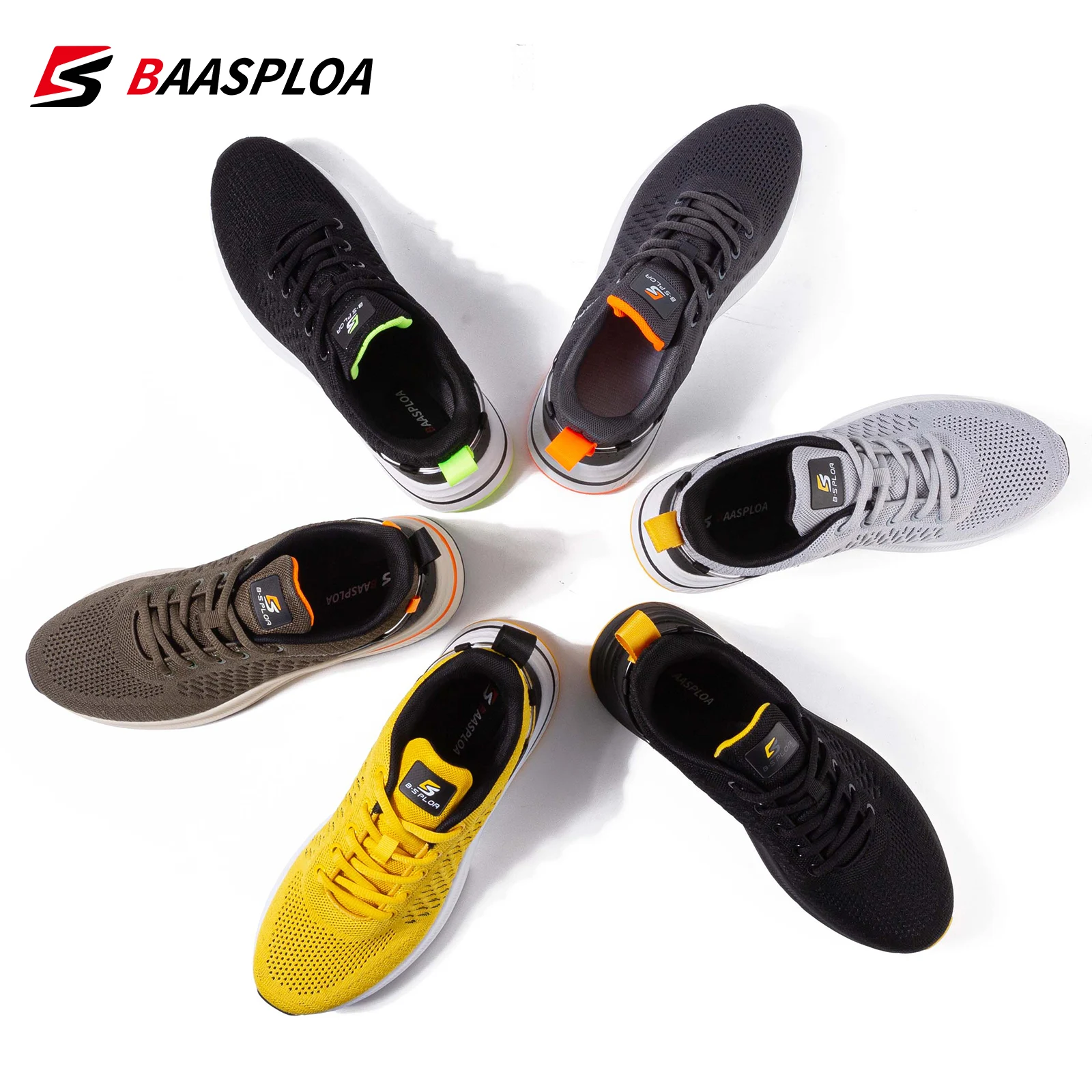 Baasploa Men Sport Shoes New Breathable Mesh Running Shoes Men Classic Casual Sneakers Male Non-slip Outdoor Comfort Walking