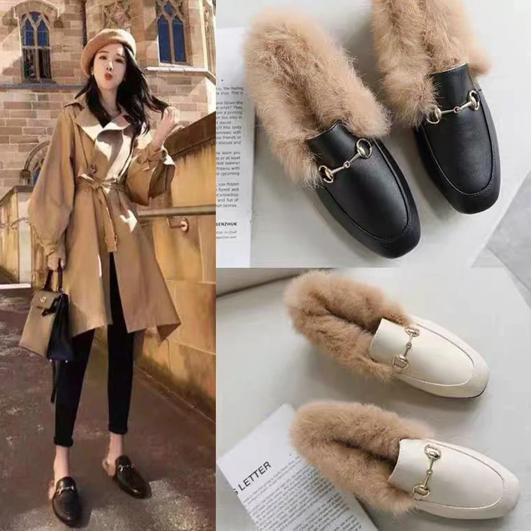 Women\'s Winter Wear New Single Layer Shoes Women\'s Flat Fashionable All-Match Cotton Shoes Fleece-Lined Casual Shoes Fluffy Shoe