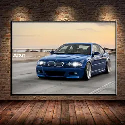 Supercar Poster Blue Car M3 E46 Classic Drift Car Wall Art Posters Prints Canvas Painting for Living Room Home Decoration