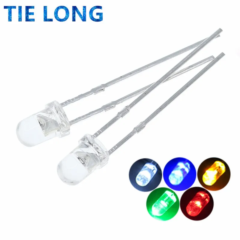 5Colors x20pcs =100pcs F3 Ultra Bright 3MM Round Water Clear Green/Yellow/Blue/White/Red LED Light Lamp Emitting Diode Dides Kit