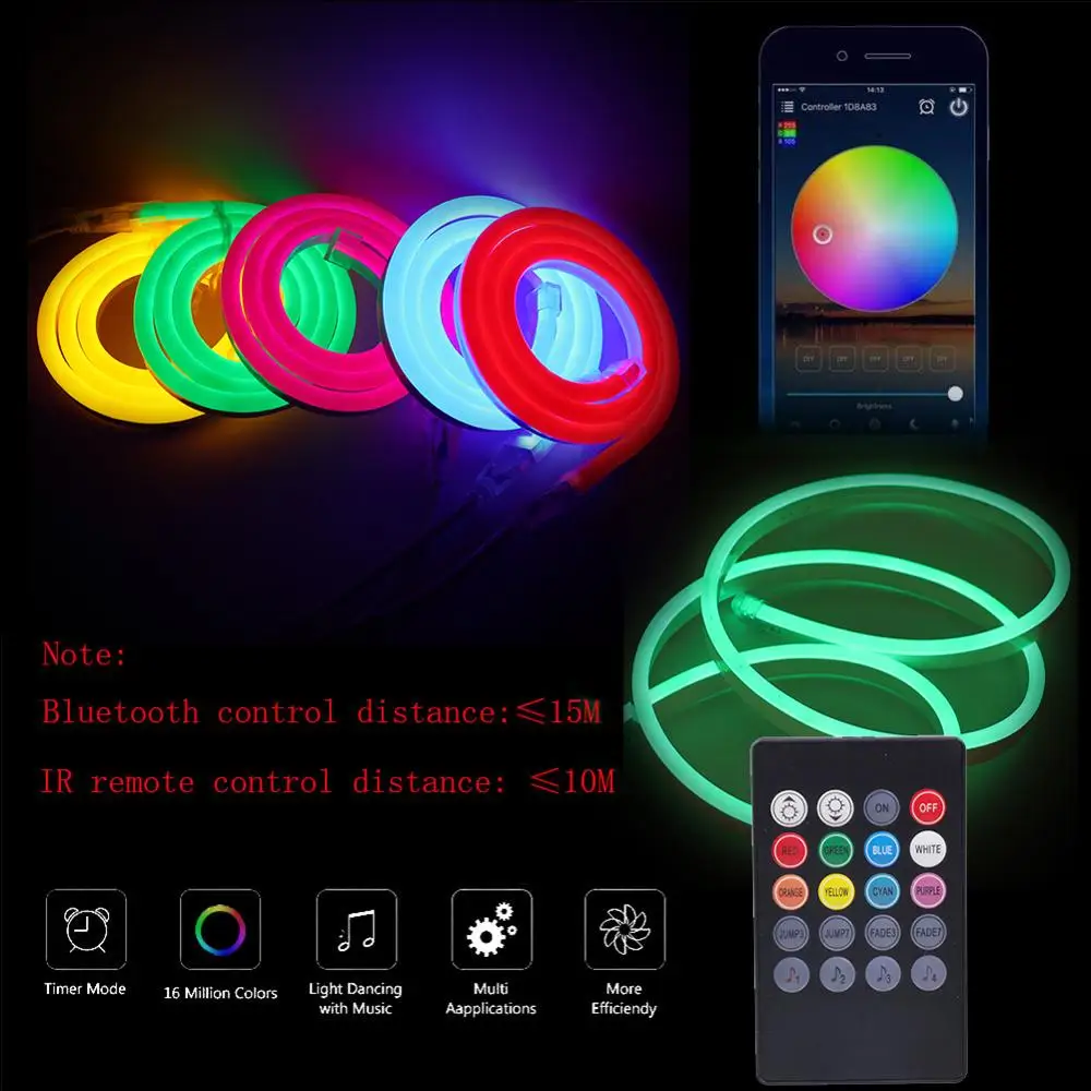 220V 110V Neon Led Strip Light RGB muzyka kompatybilny z Bluetooth zdalny elastyczny 2835 5050 120Led lampa wstążkowa String Waterproof