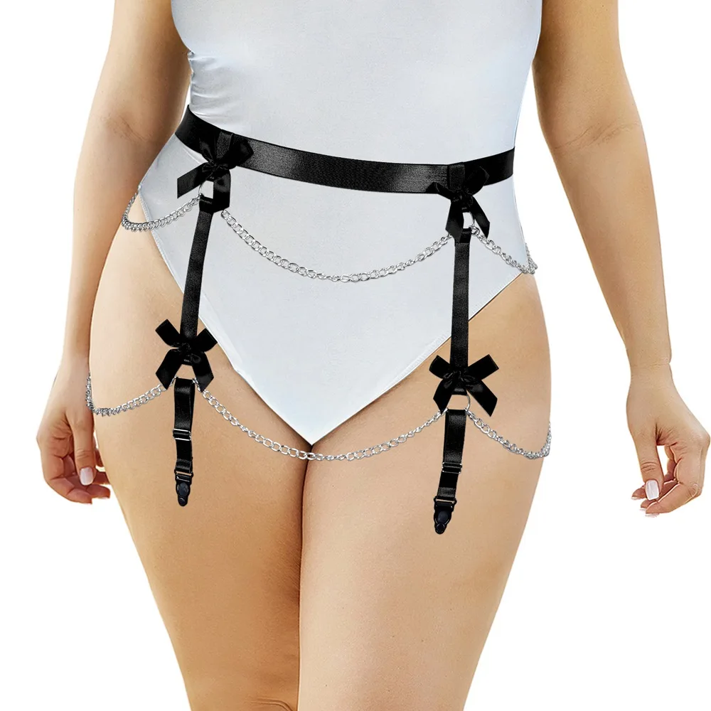 

Bowknot Gothic Style Bdsm Bondage Harness Chain Sexy Large Lingerie Sword Belt Plump Women Erotic Stockings Body Garter