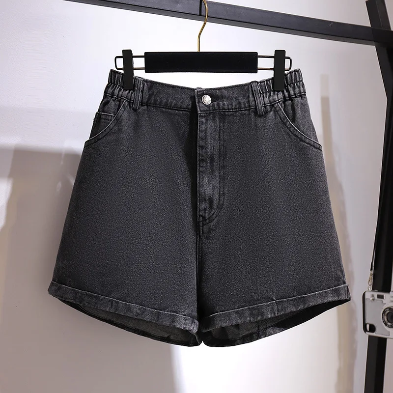 New 2023 Ladies Summer Plus Size Denim Shorts For Women Large Loose Cotton Wide Leg Pocket Bule Black Shorts 5XL 6XL 7XL