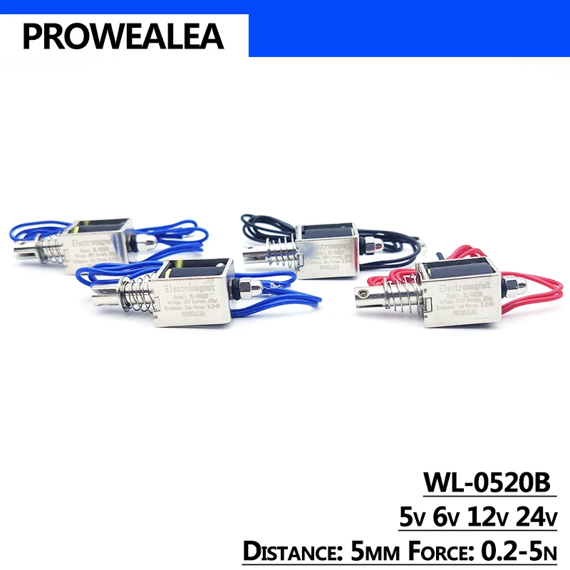 Solenoid Electromagnet Push Pull Type WL-0520B 5V 6V 12V 24V Thrust Force 0.2-5N Open Frame Linear Solenoid Electric Magnets