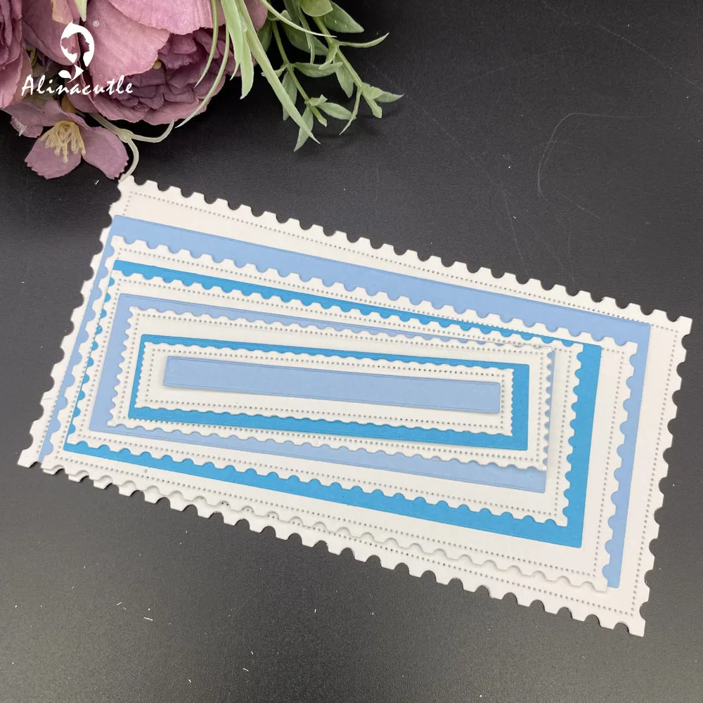 Alinacutle matryce do cięcia metalu Cut 8pc Mini Slimline Card prostokąt gniazdowania ramki prace ręczne z papieru szablon kartek znaczek pocztowy