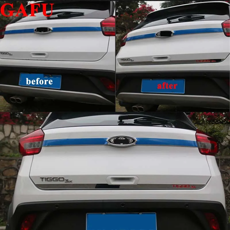 for Chery Tiggo 3X 2021 2020 2019 2016 Stainless Steel Rear Door Trim Car Back Door Trunk Chrome Strip Tailgate Strips Sticker