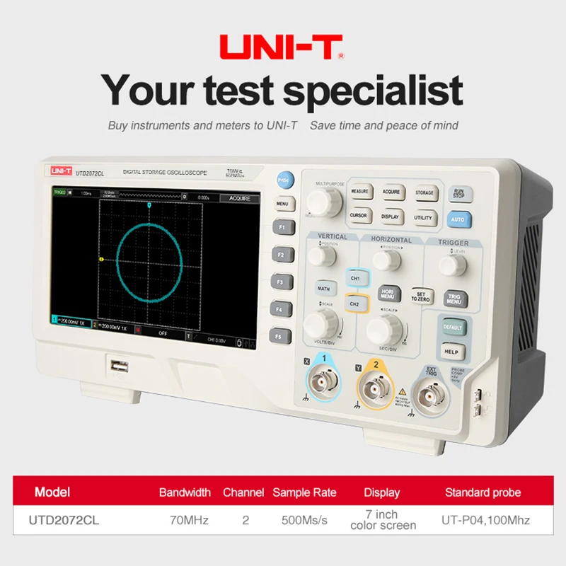 UNI-T Storage Oscilloscope Digital UTD2072CL 70MHz USB Oscilloscope 2 Channels 500MS/s Osciloscopio