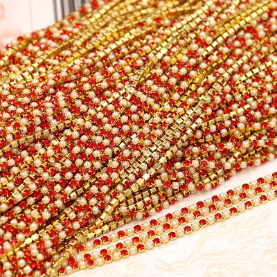 1Yard SS6-2mm 12 colori perla Glitter catena di strass di cristallo cucire-On colla-On per vestiti accessori per abbigliamento fai da te trim Cup Chain