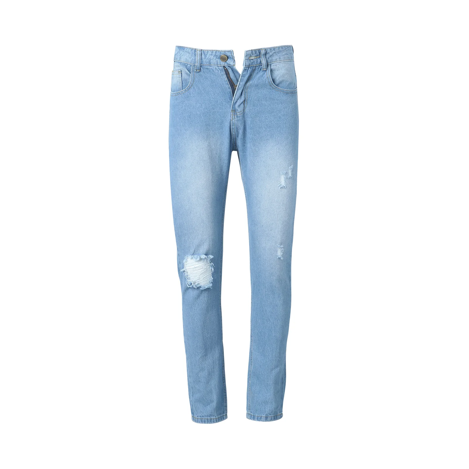 

Men's Solid Color Loose Classic Jeans, Mid-waist Ripped Casual Cotton Straight-leg Denim Pants, Daily Life And Vacation