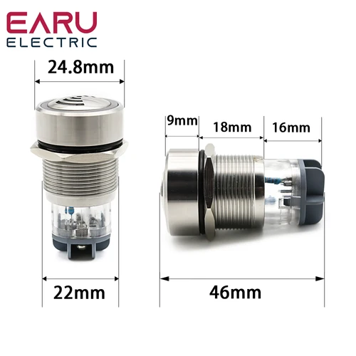 Imagen 2 del producto 22mm IP67 Flash ultracorto LED luz indicadora de alarma lámpara de señal Flashmetal zumbador 12V 24V 220V sonido intermitente impermeable