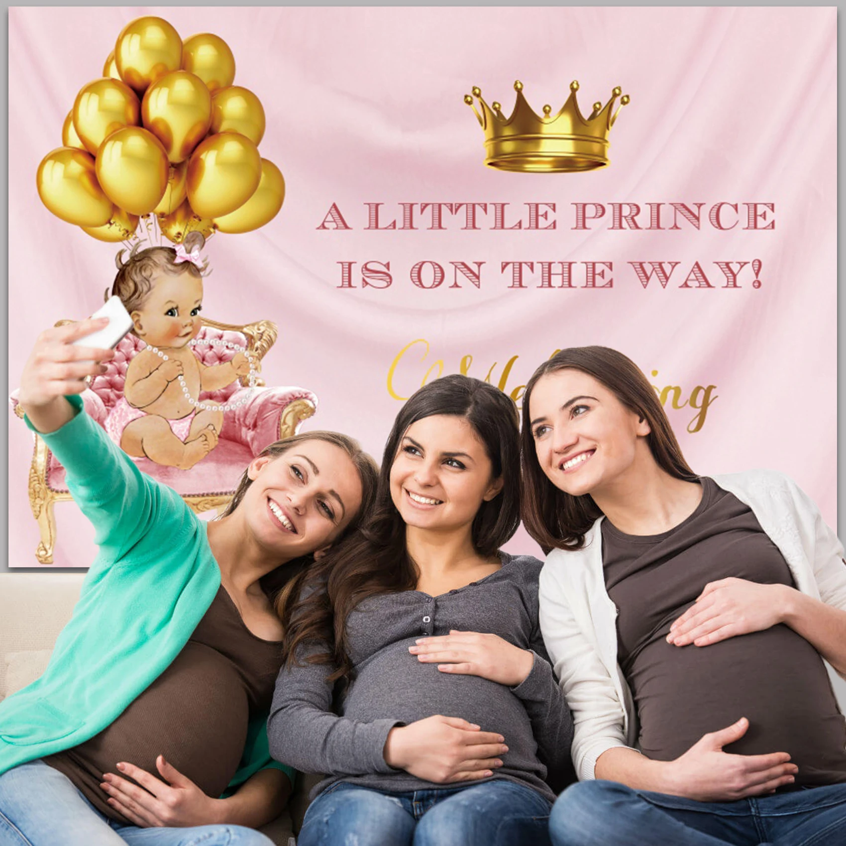 Newborn Baby Shower Birthday Party Backdrop Gold Crown Boy Girl Pink Princess Custom Background Photography For Photo Studio