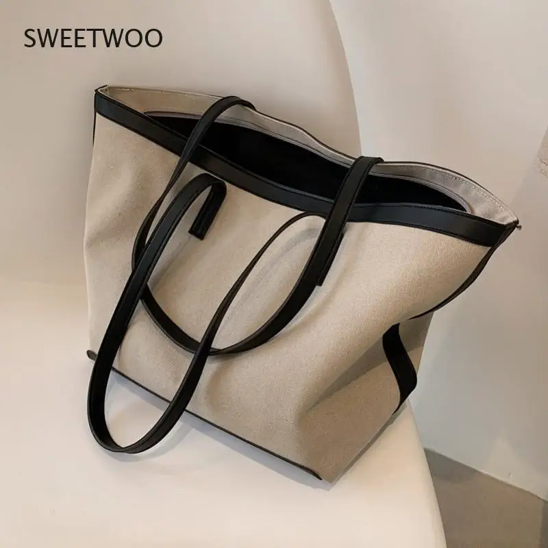 New Fashion Canvas Tote Bag 2021 Large Capacity Simple Foreign Style Big Brand Shoulder Bag Shopper Spring Summer Women\'s Bag