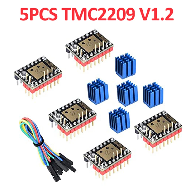 

5PCS TMC2209 V1.2 Stepper Motor Driver with Heatsink for SKR V1.3 MKS GEN L Ramps 1.4/1.5/1.6 3D Printer Parts