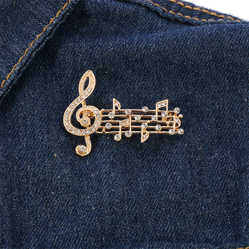 Fashion Music Note Brooches Pins Gold Silver Color Enamel Brooch Elegant Crystal Badge Party Accessories for Musical Lovers