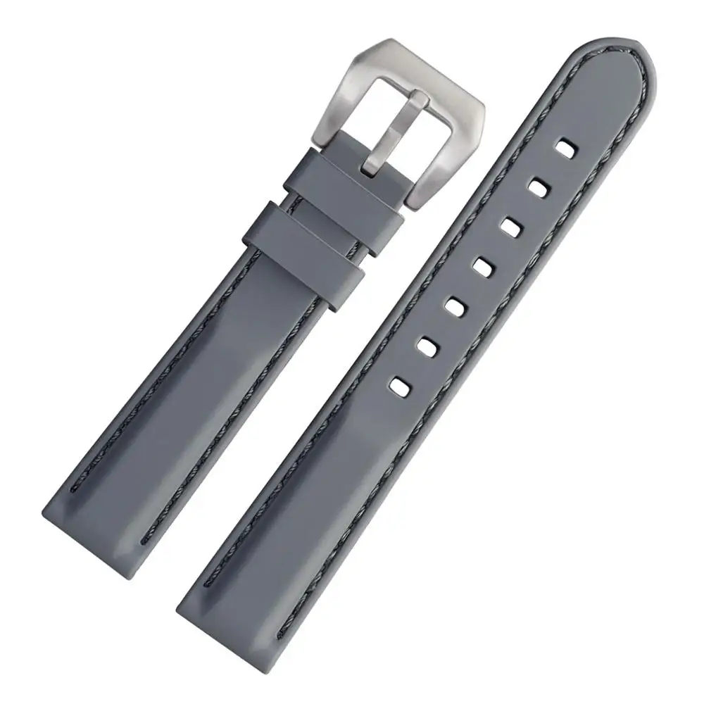 WOCCI Soft Rubber Watchband 18mm 20mm 22mm Silicone Watch Strap Black Blue Grey Orange Replacement with Large Steel Buckle