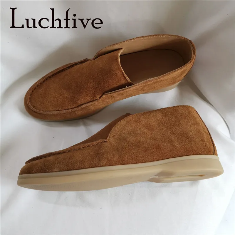 Kid Suede Leather High Top Men Loafers Slip on Open Casual Walking Shoes Spring Autumn Men Flats Leisure Lazy Shoes