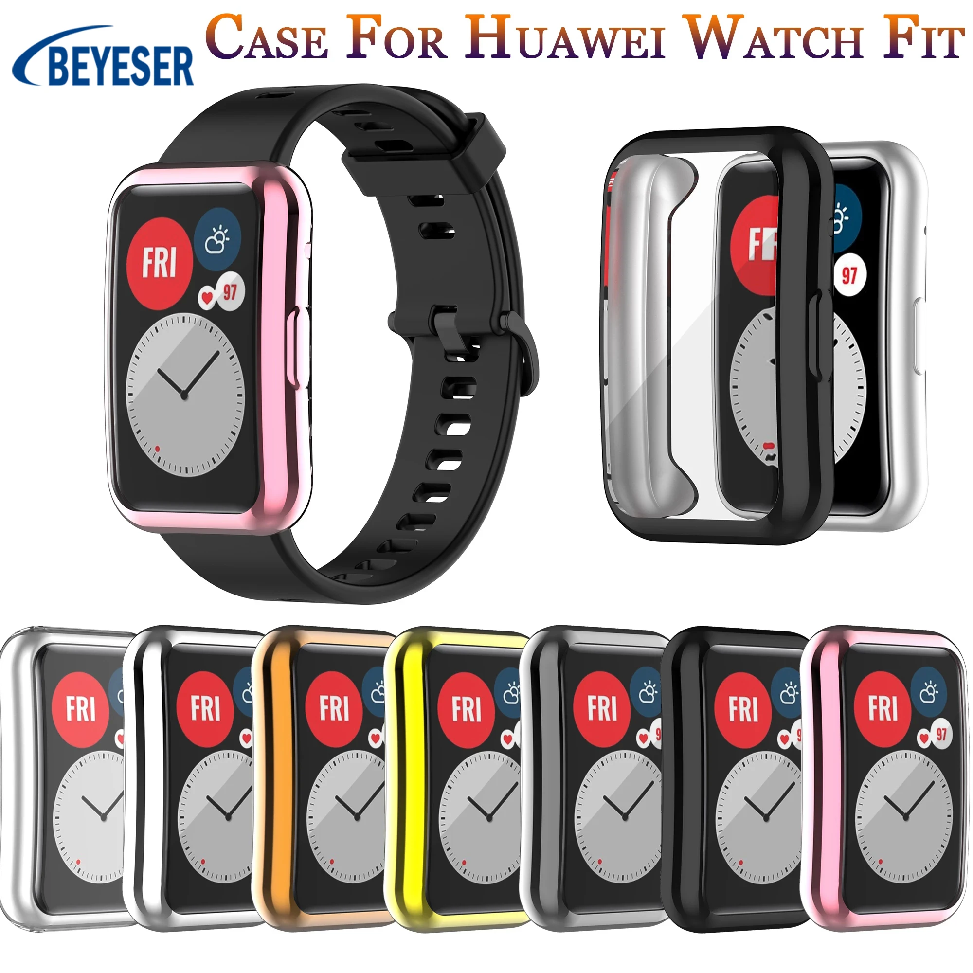 

TPU Soft Protective Cover For Huawei Watch Fit Case Full Screen Protector Shell Bumper Plated Classic Cases For Huawei Watch Fit