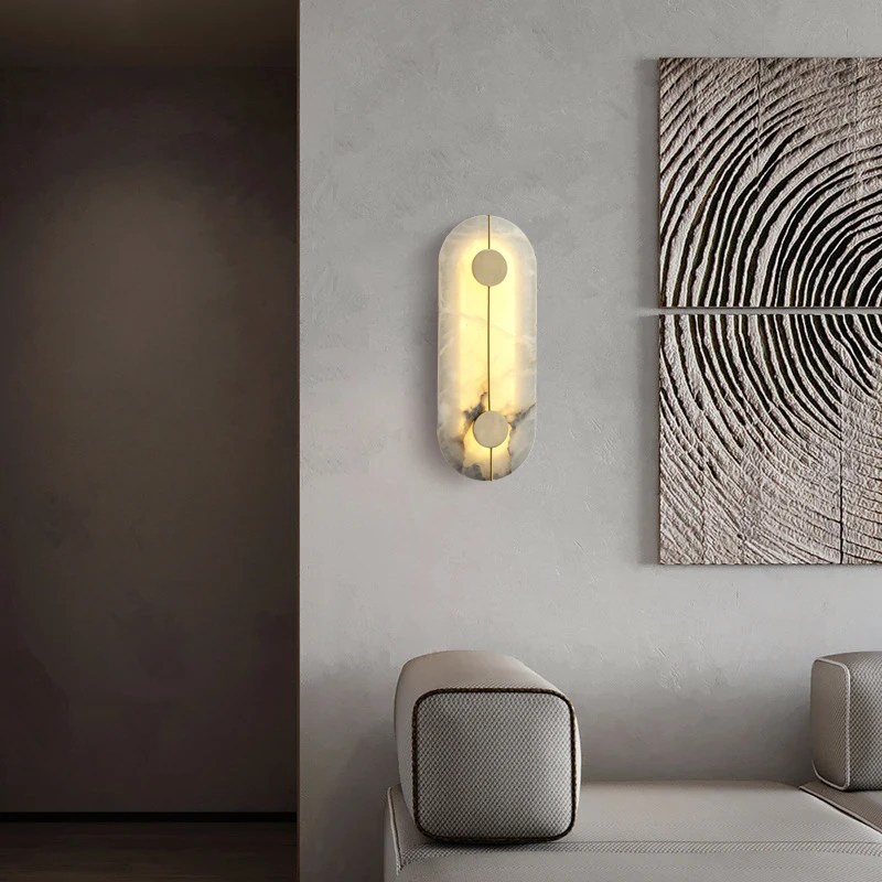 All copper and stone corridor aisle wall lamp on the background wall of the living room wall light