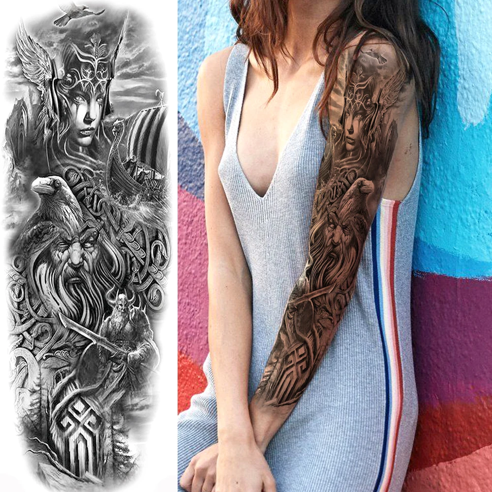 Angel Full Arm Temporary Tattoos Sleeves For Women Men Adults Realistic Dove Rose Clock Fake Tattoo Sticker Washable Tatoos Show