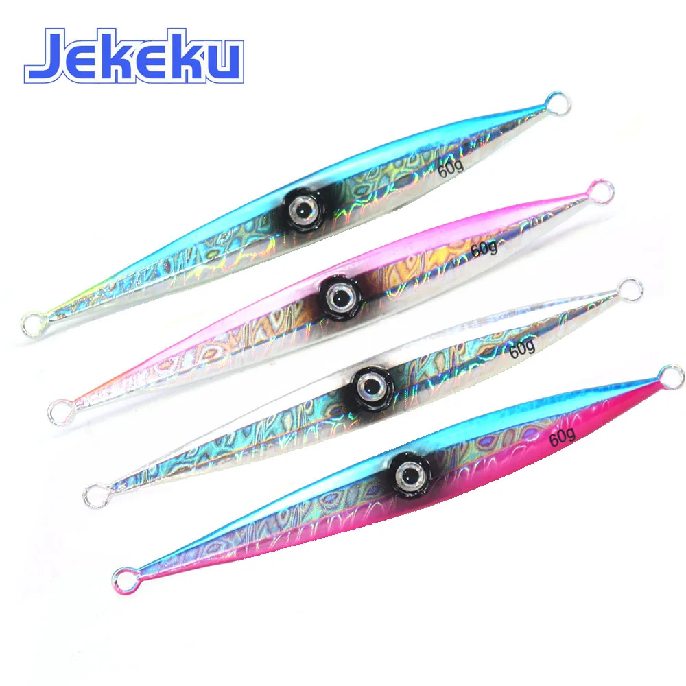 JEKEKU-señuelo de pesca de plantilla de Metal, 40g, 60g, 80g, 100g, 120g, Jigging, señuelo de pesca de lubina, cebo Artificial