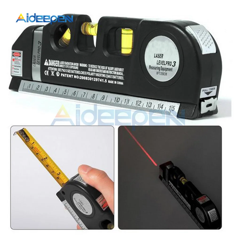 Multi Function Laser Level Cross Line Laser Tape Metric Ruler Measure Level Laser with Horizontal Vertical Measure Tape 8FT