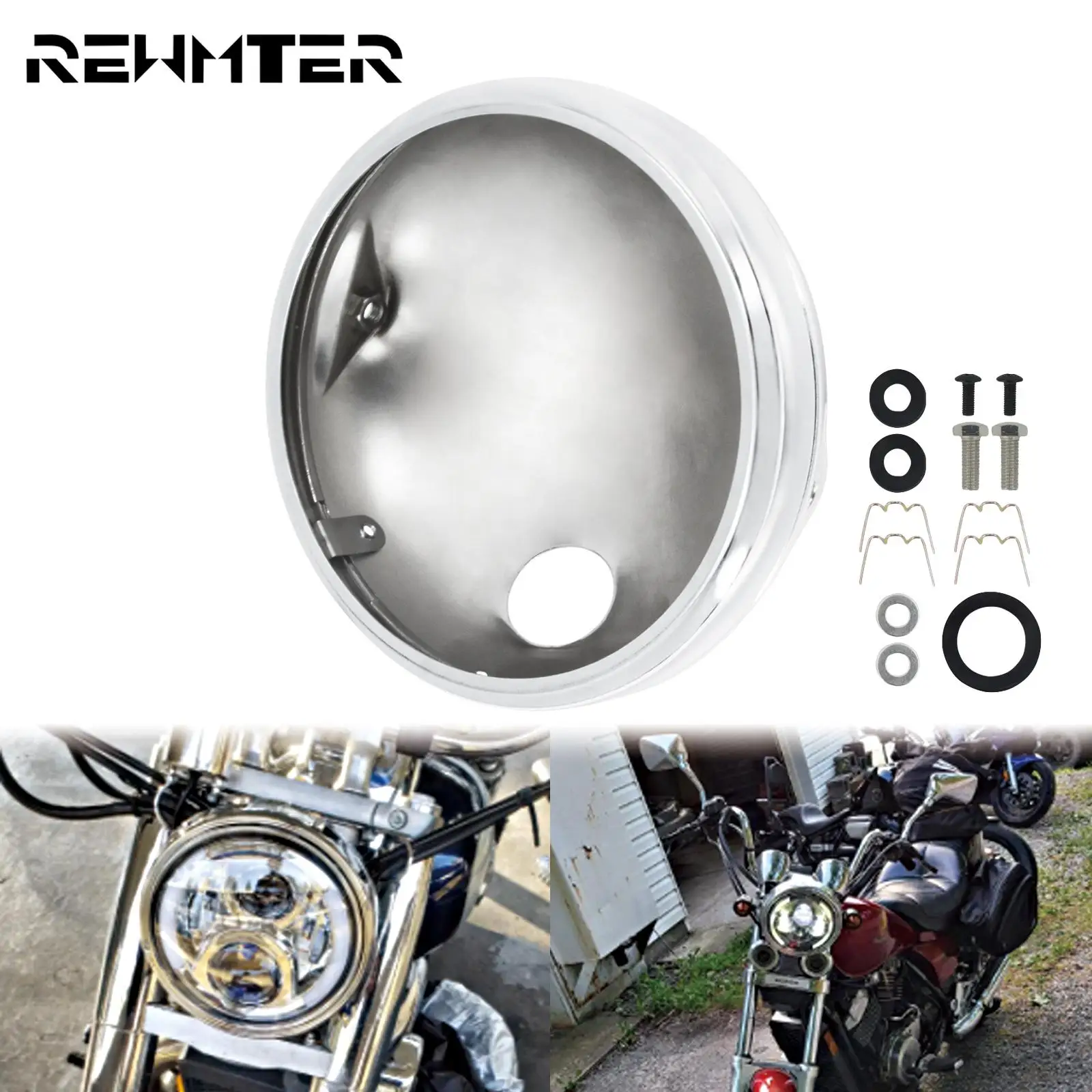 

Motorcycle 7'' Inch LED Chrome Headlight Housing Retro Headlamp Base Light Shell Lighthouse Cover Universal For Honda For Harley