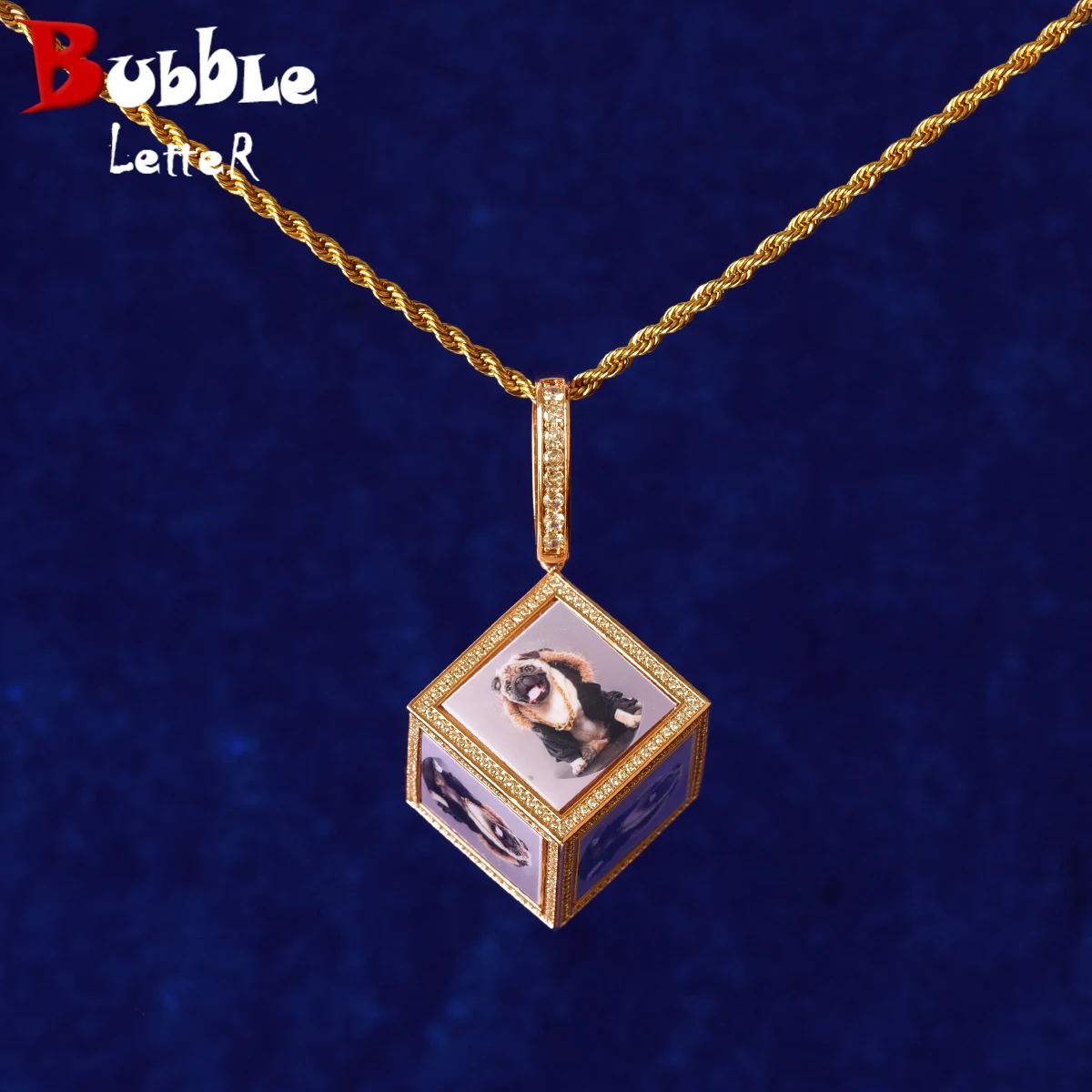 Bubble Letter Custom Photo Projection Pendant Necklace for Men Square Personalized Picture Jewelry 2021 Trend Hip Hop