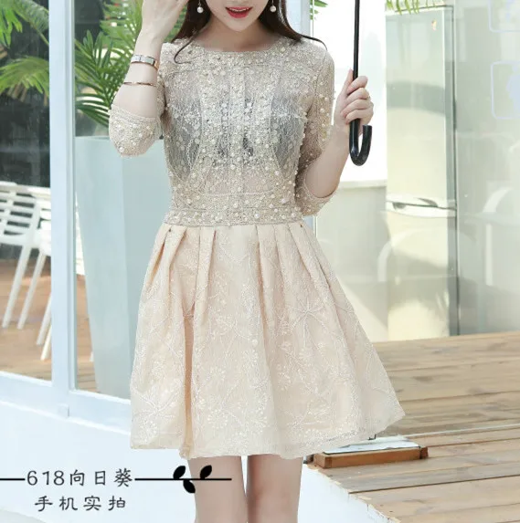 Cakucool New Women Summer Sequined Dress See-through Beading O-neck Slim Vestidos Elegant Pearl Embroid Ball Gown Club Dresses