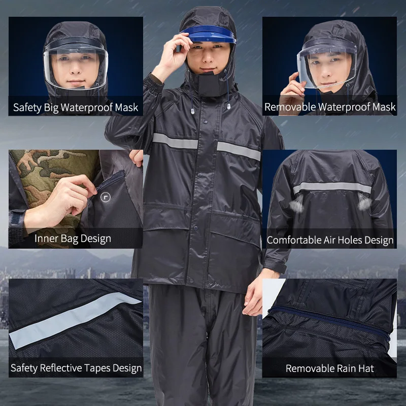 QIAN Cycling Raincoats Motorcycle Women/Men Suit Rain Coat Pants Police Poncho Waterproof Rain Jacket Men Protective Rain Gear